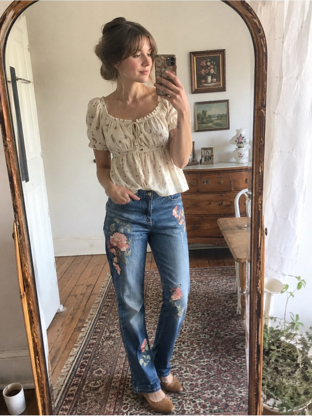 Vintage America Floral Embroidered Relaxed Straight Boyfriend Jeans Size 8/29